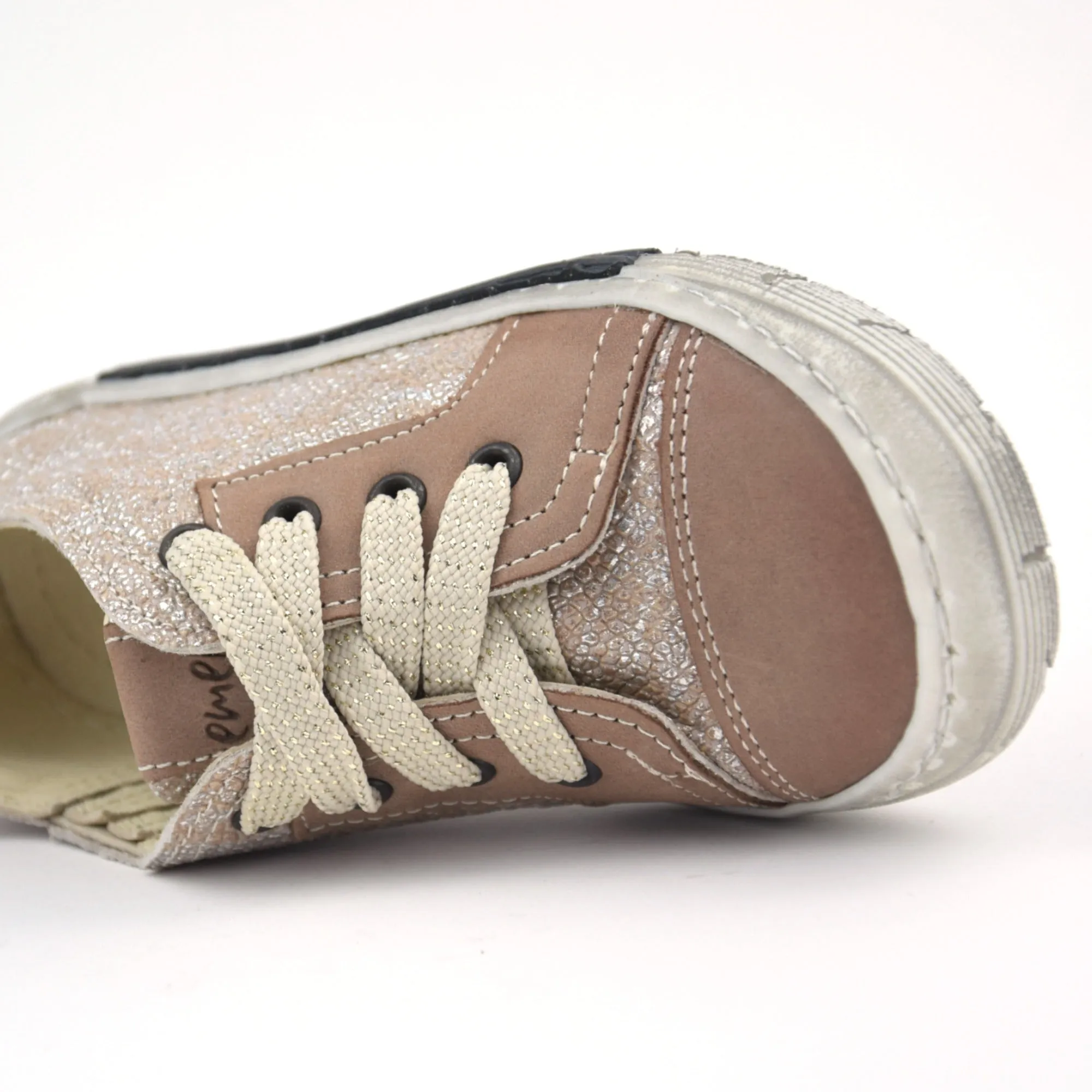 (2592B-9) Emel Low Lace Up Trainers brown silver