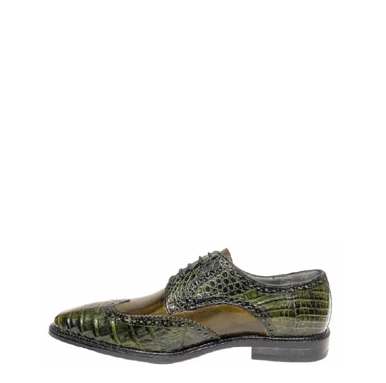 6B1FWBV - Cuadra green dress caiman leather wingtip derby shoes for men