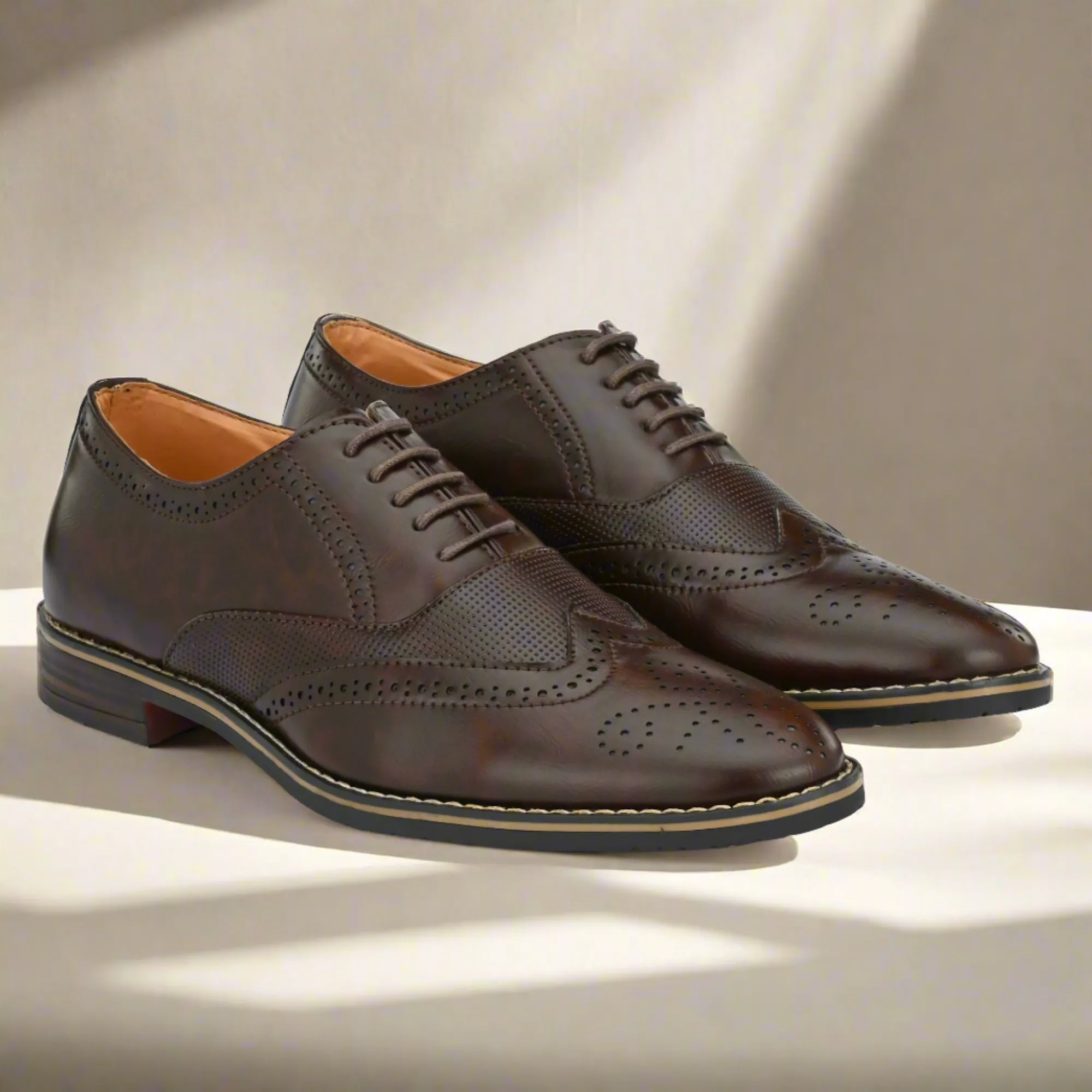 Attitudist Unisex Handcrafted Brown Formal Lace-up Derby Shoes Full Brouges With Wingtips