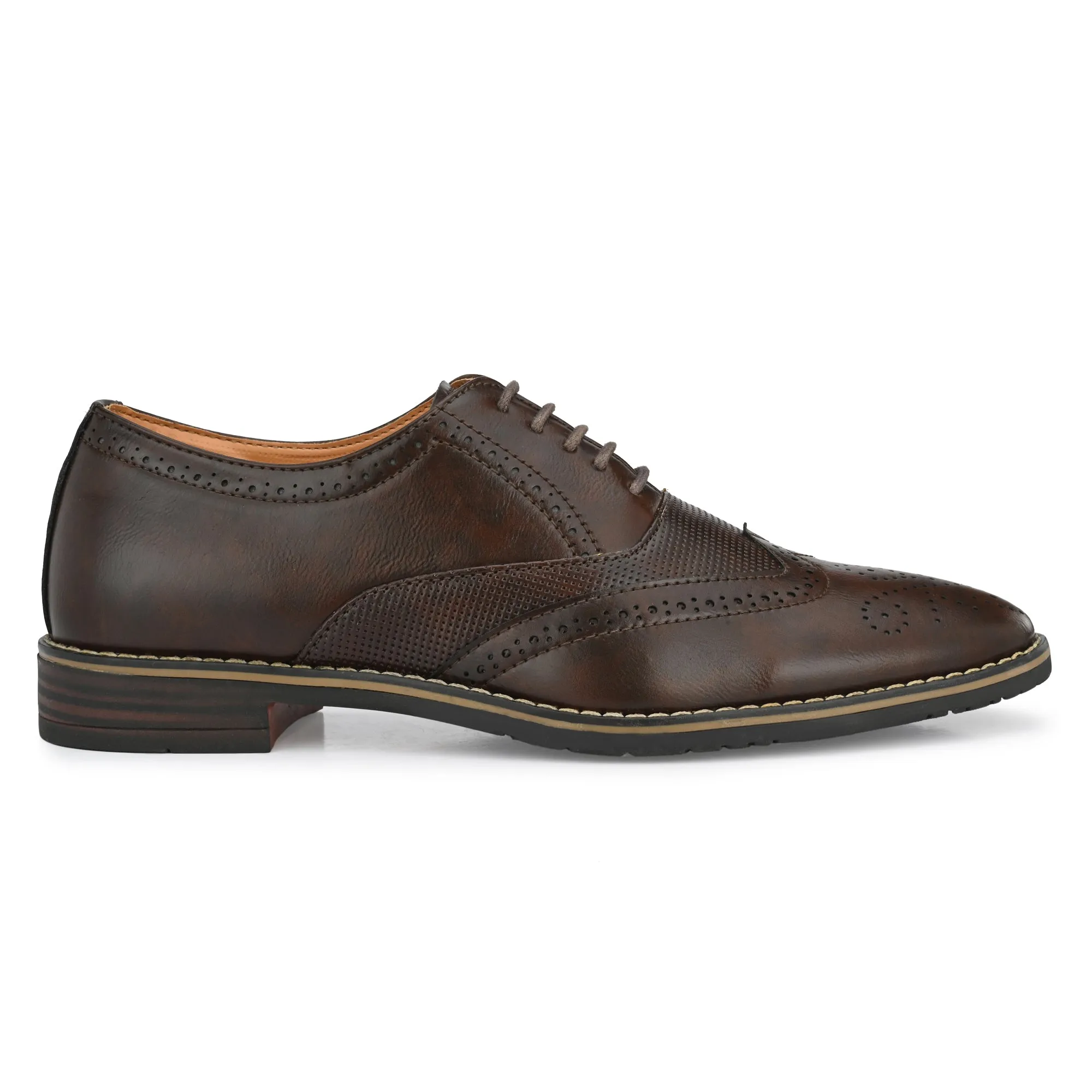 Attitudist Unisex Handcrafted Brown Formal Lace-up Derby Shoes Full Brouges With Wingtips