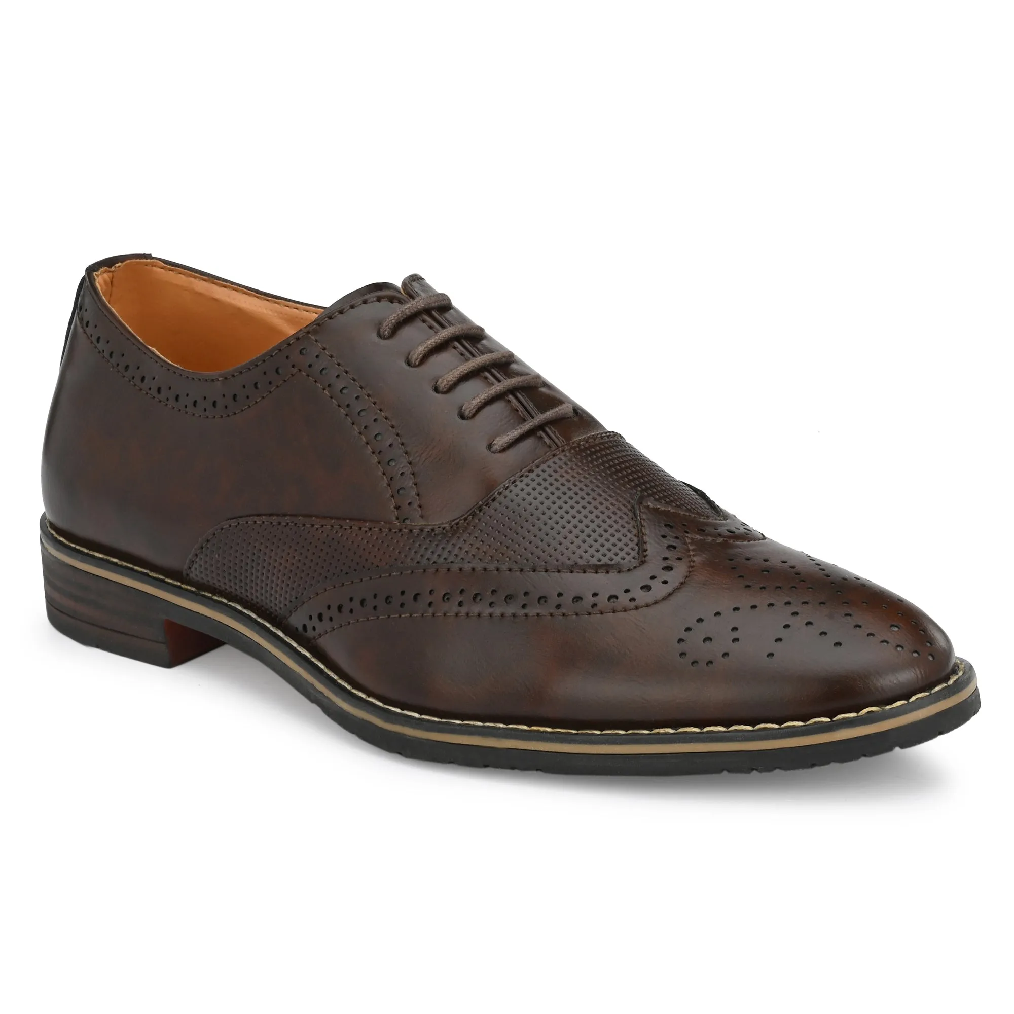 Attitudist Unisex Handcrafted Brown Formal Lace-up Derby Shoes Full Brouges With Wingtips