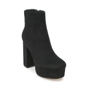 Black Faux Suede Block Heel Platfrom Ankle Boot