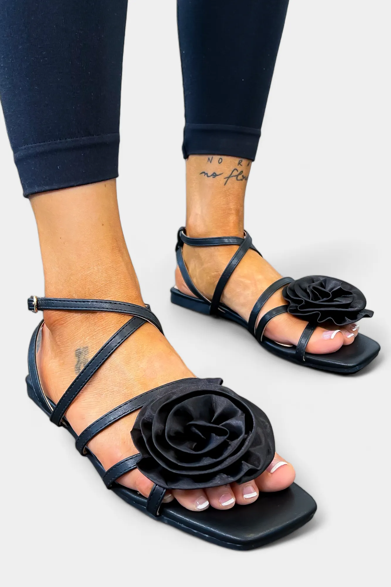 Black Rose Strappy Gladiator Sandals