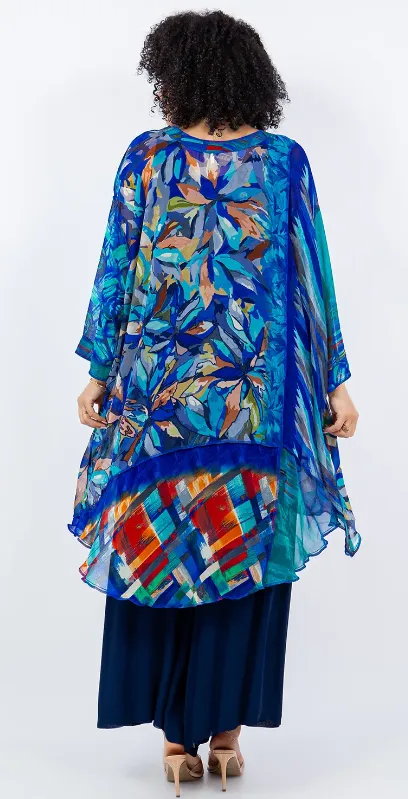 Blue Azure Mosaic hi-low Tunic Top Boho Hippie Chic Resort Wear Sml-10X