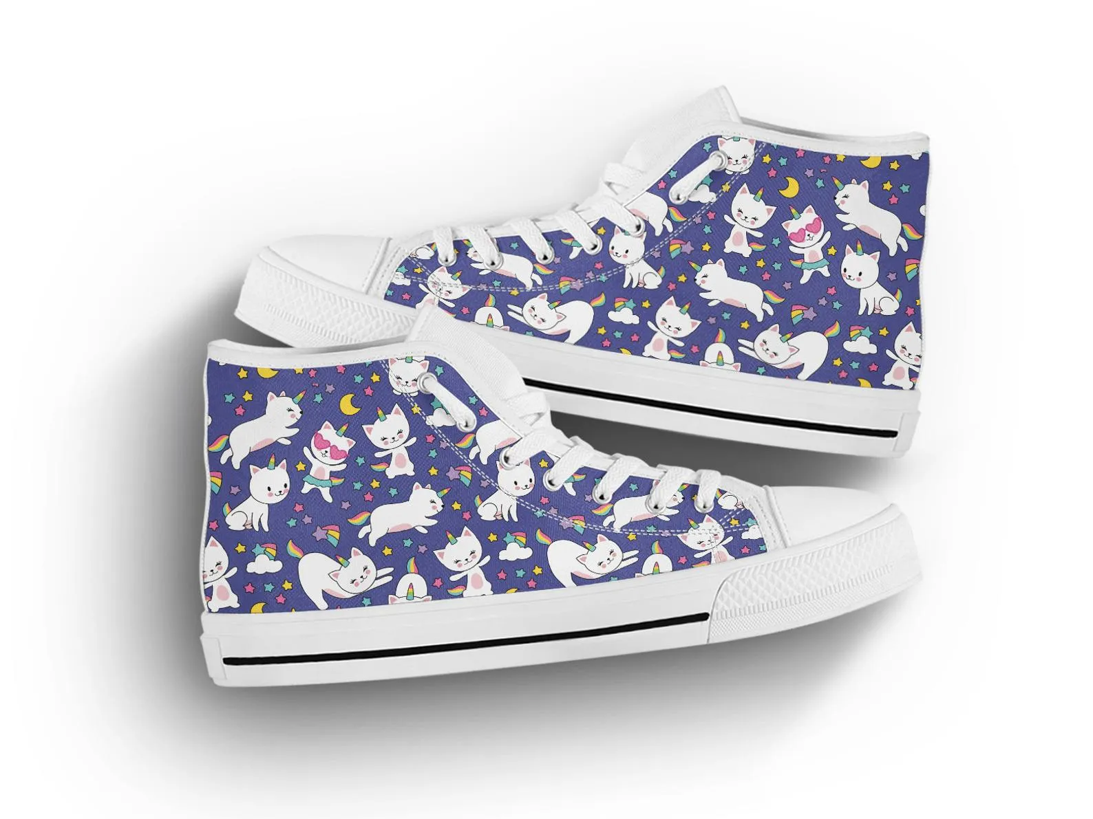 Blue Cat Shoes Cat Sneakers Cat Print Pattern Cute Shoes Cat Lover Gifts Custom High Top Converse Style Sneakers For Adults Women & Men