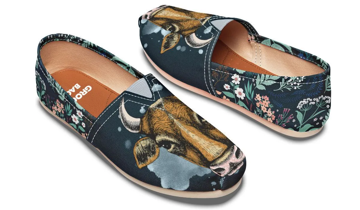 Blue Floral Cow Casual Shoes