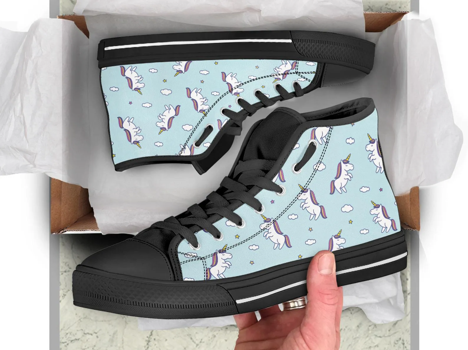 Blue Unicorn Shoes Unicorn Sneakers Cute Shoes Unicorn Lover Gifts Custom High Top Converse Style Sneakers For Adults Women & Men