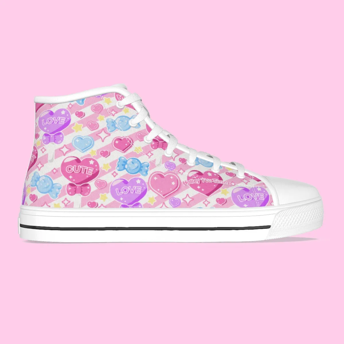 Candy Love Hearts (Colorful Cutie) Women's High Top Cutie Canvas Shoes