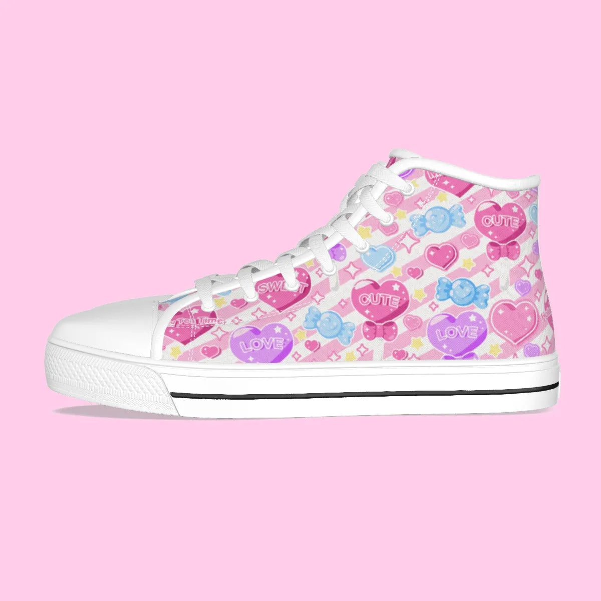 Candy Love Hearts (Colorful Cutie) Women's High Top Cutie Canvas Shoes