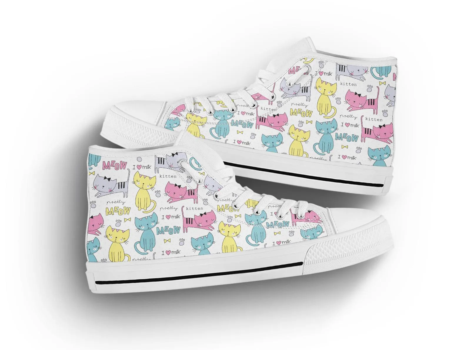 Cute Cat Shoes Cat Printed Sneakers Cat Pattern Cute Shoes Cat Owner Gifts Custom High Top Converse Style Sneakers For Adults Women & Men