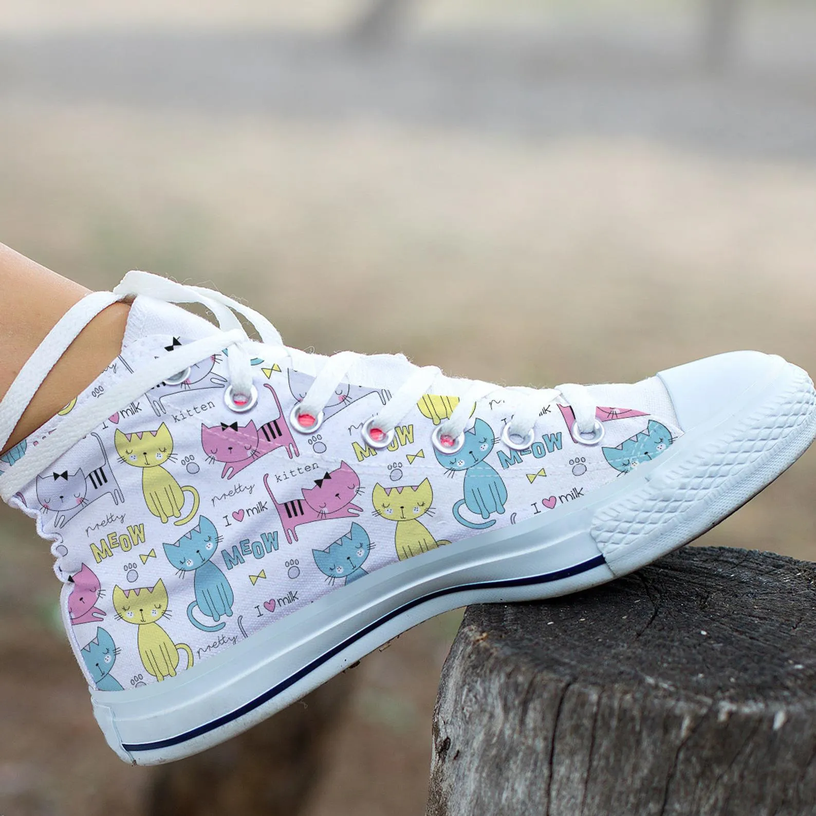 Cute Cat Shoes Cat Printed Sneakers Cat Pattern Cute Shoes Cat Owner Gifts Custom High Top Converse Style Sneakers For Adults Women & Men