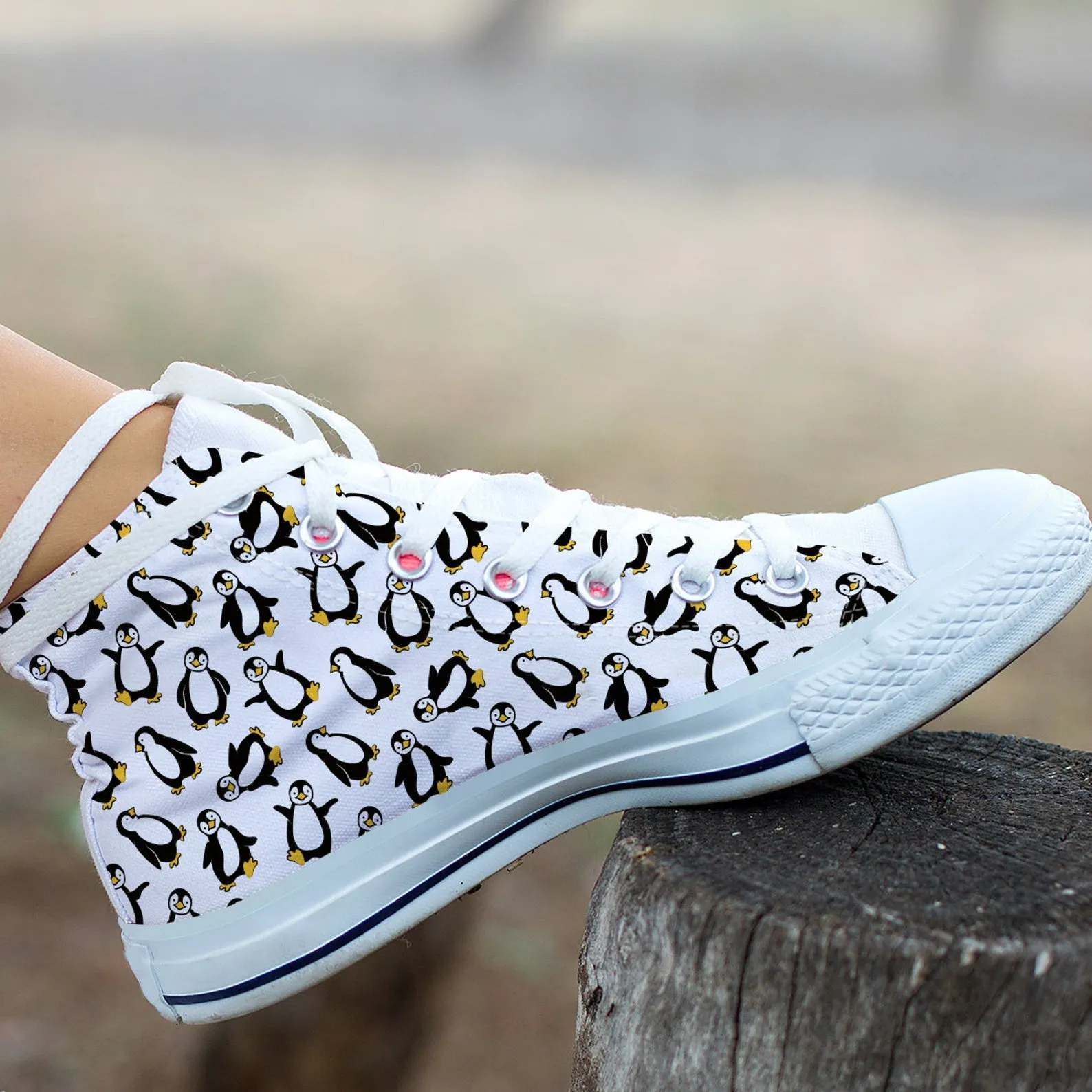 Cute Penguin Shoes Penguin Sneakers Cute Shoes Penguin Lover Gifts Custom High Top Converse Style Sneakers For Adults Women & Men