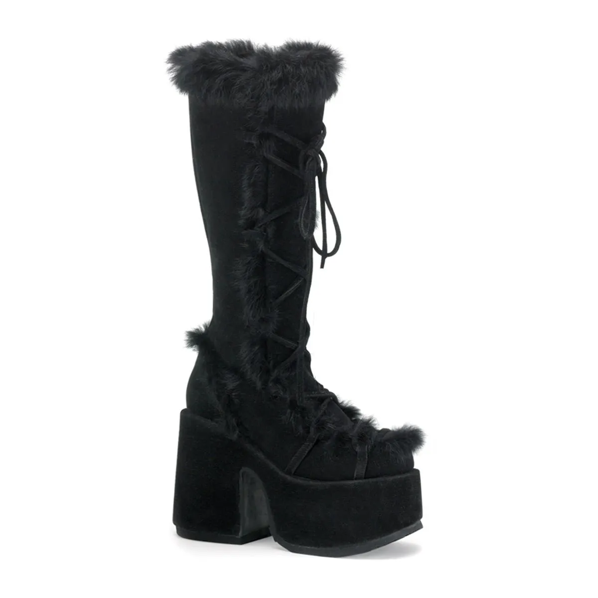 Demonia CAMEL-311 | Black Vegan Suede Knee High Boots