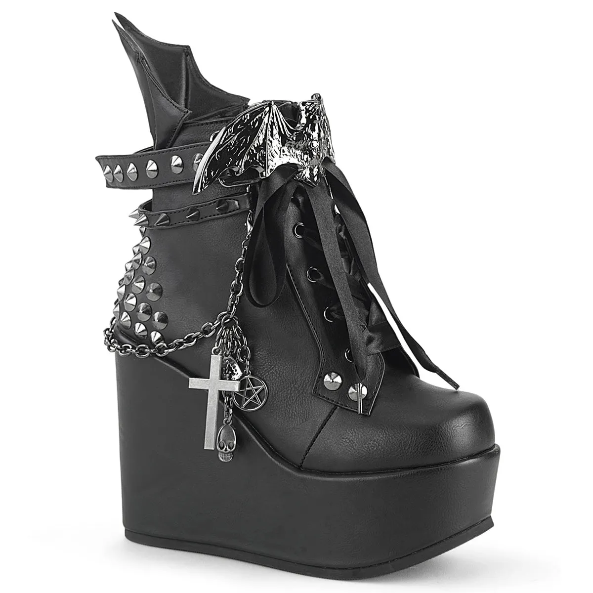 Demonia POISON-107 | Black Vegan Leather Ankle Boots