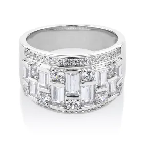 Dress ring with 2.32 carats* of diamond simulants in 10 carat white gold