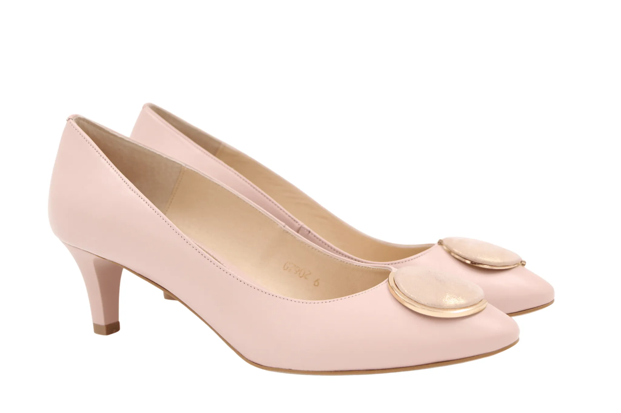 EMIS Pale Pink  mid heel shoe with Button detail