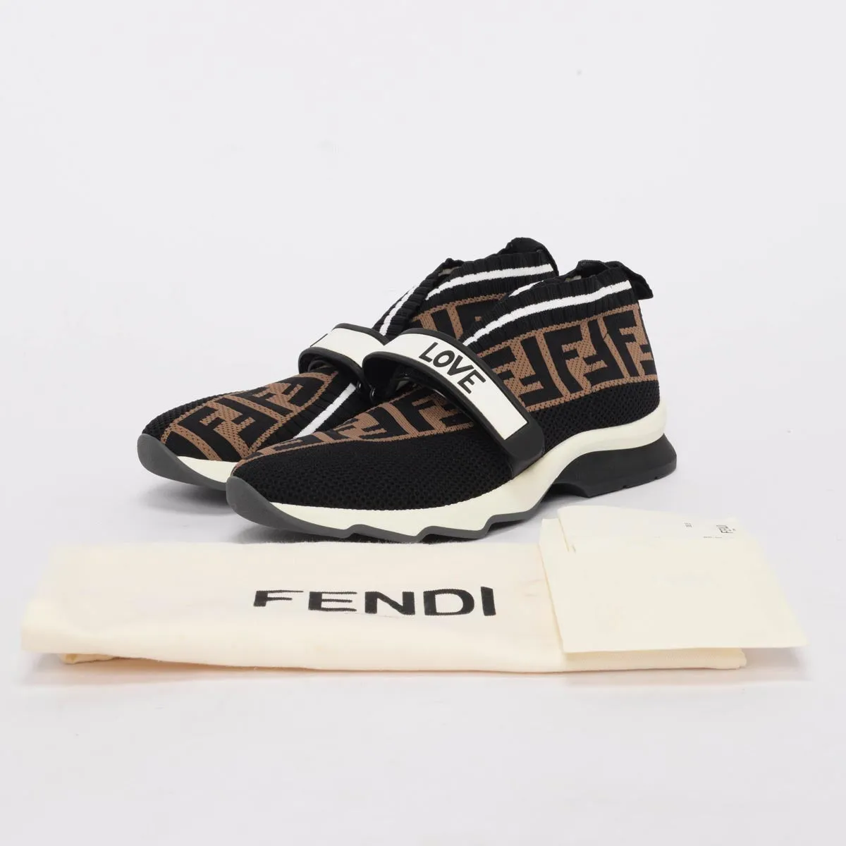 Fendi Brown FF Knit Fendi Love Rockoko Sneakers 38.5