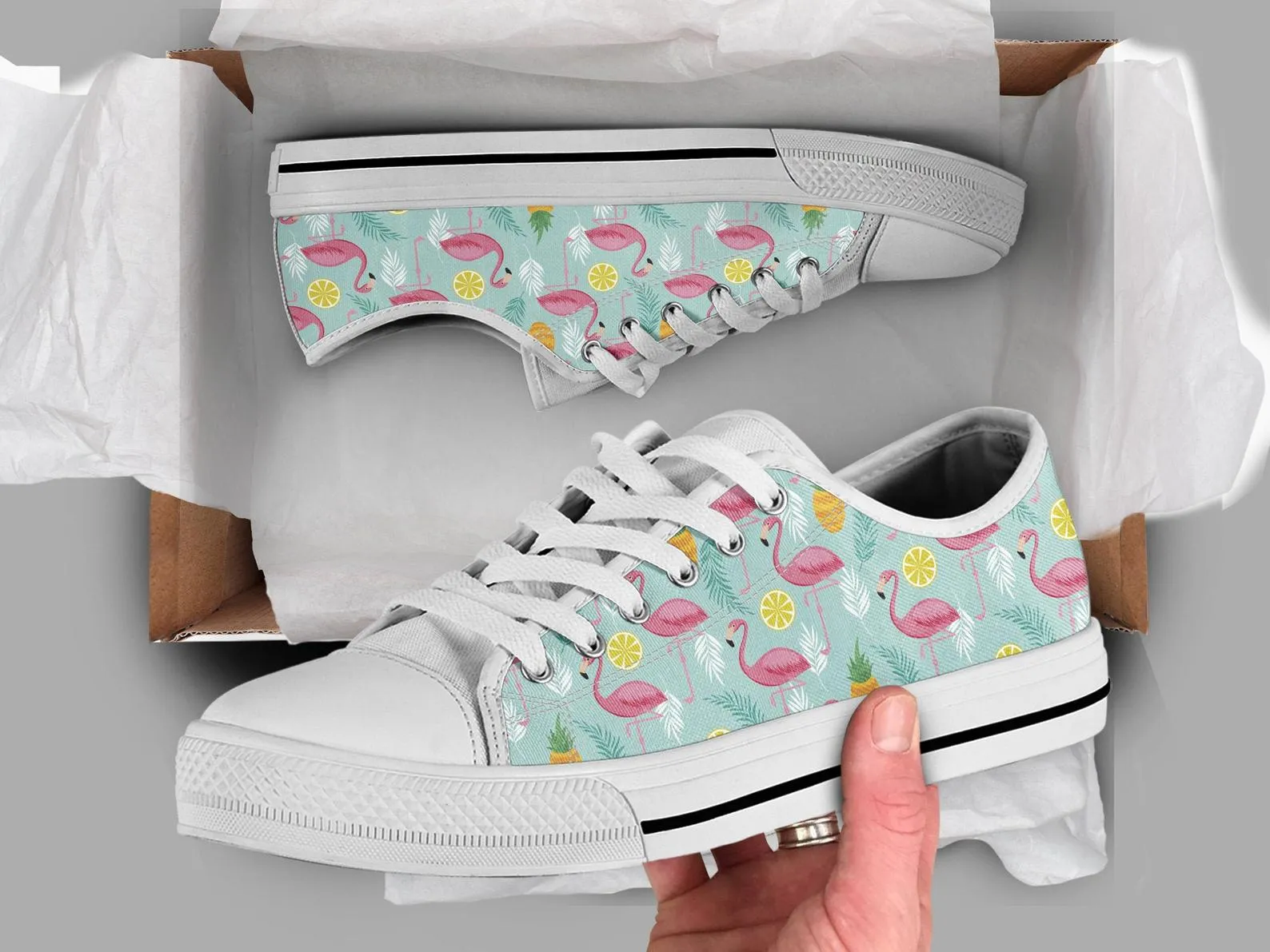 Flamingo Print Shoes Flamingo Sneakers Cute Shoes Flamingo Lover Gifts Custom Low Top Converse Style Sneakers For Adults Women & Men