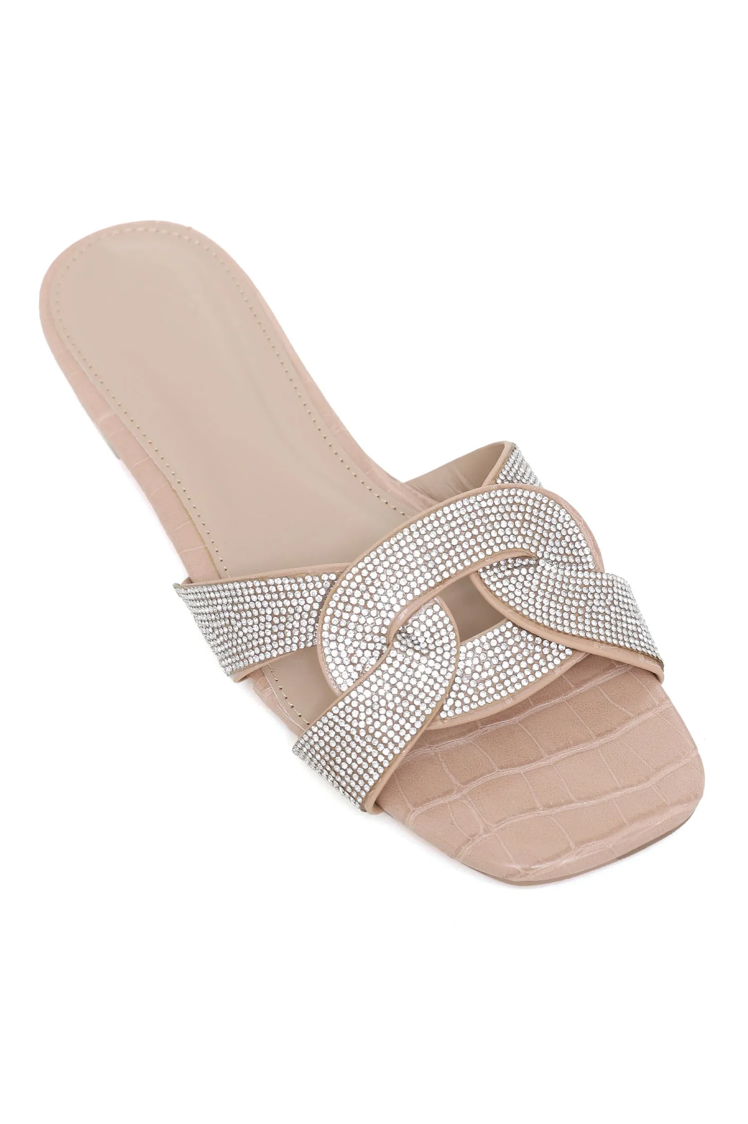 GLAMOROUS INTERLOCKING SLIDES-BEIGE