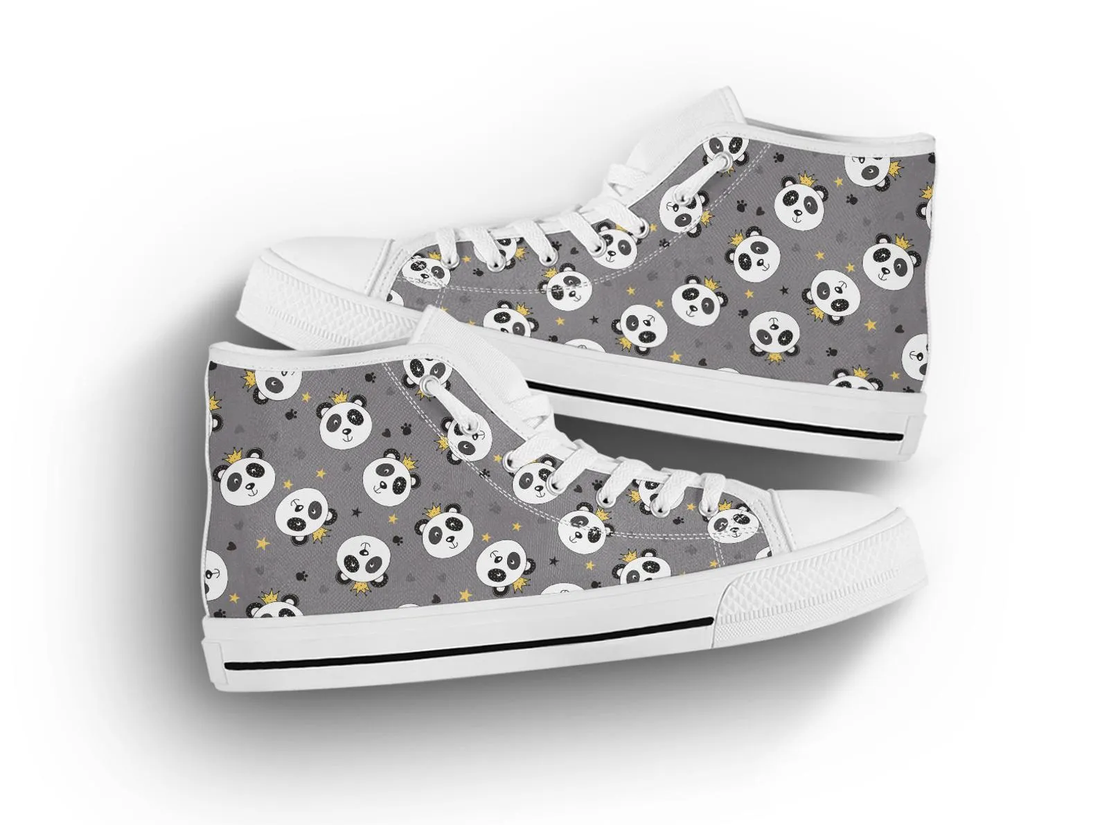 Grey Panda Shoes Panda Sneakers Cute Shoes Panda Lover Gifts Custom High Top Converse Style Sneakers For Adults Women & Men