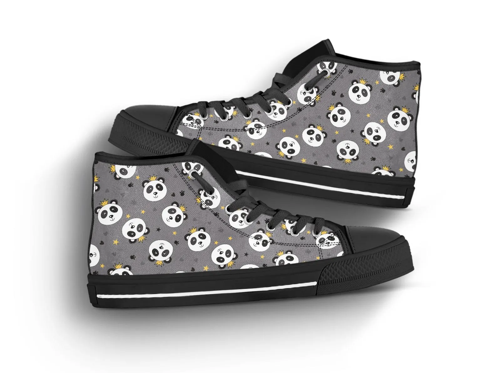 Grey Panda Shoes Panda Sneakers Cute Shoes Panda Lover Gifts Custom High Top Converse Style Sneakers For Adults Women & Men