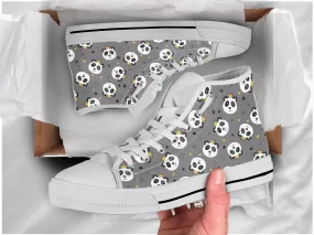 Grey Panda Shoes Panda Sneakers Cute Shoes Panda Lover Gifts Custom High Top Converse Style Sneakers For Adults Women & Men