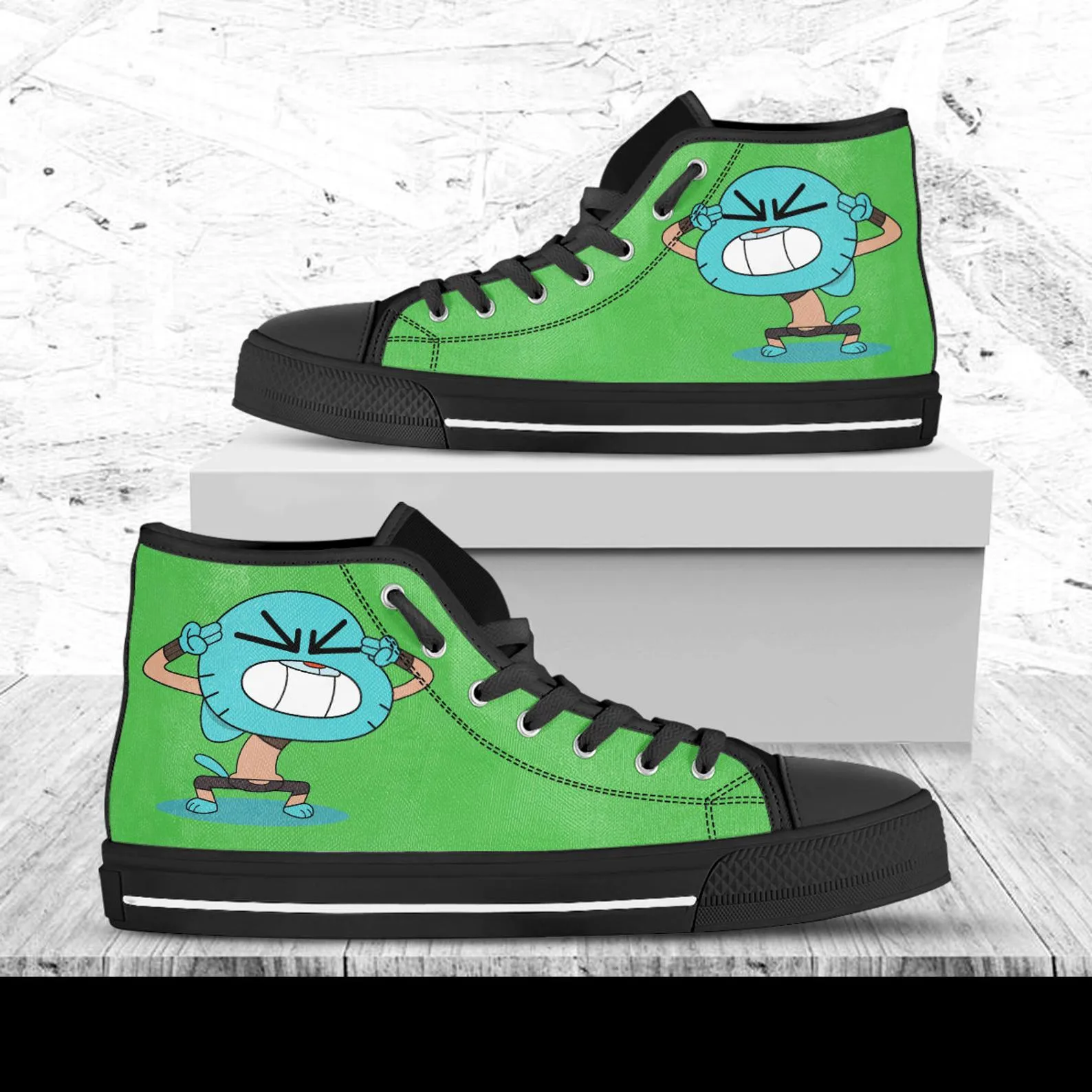 Gumball Custom Shoes, Cartoon Hightops, Cartoon Network Shoes, Custom Hi Tops, Gumball Beads Shoes, Gumbal Machine Shoes