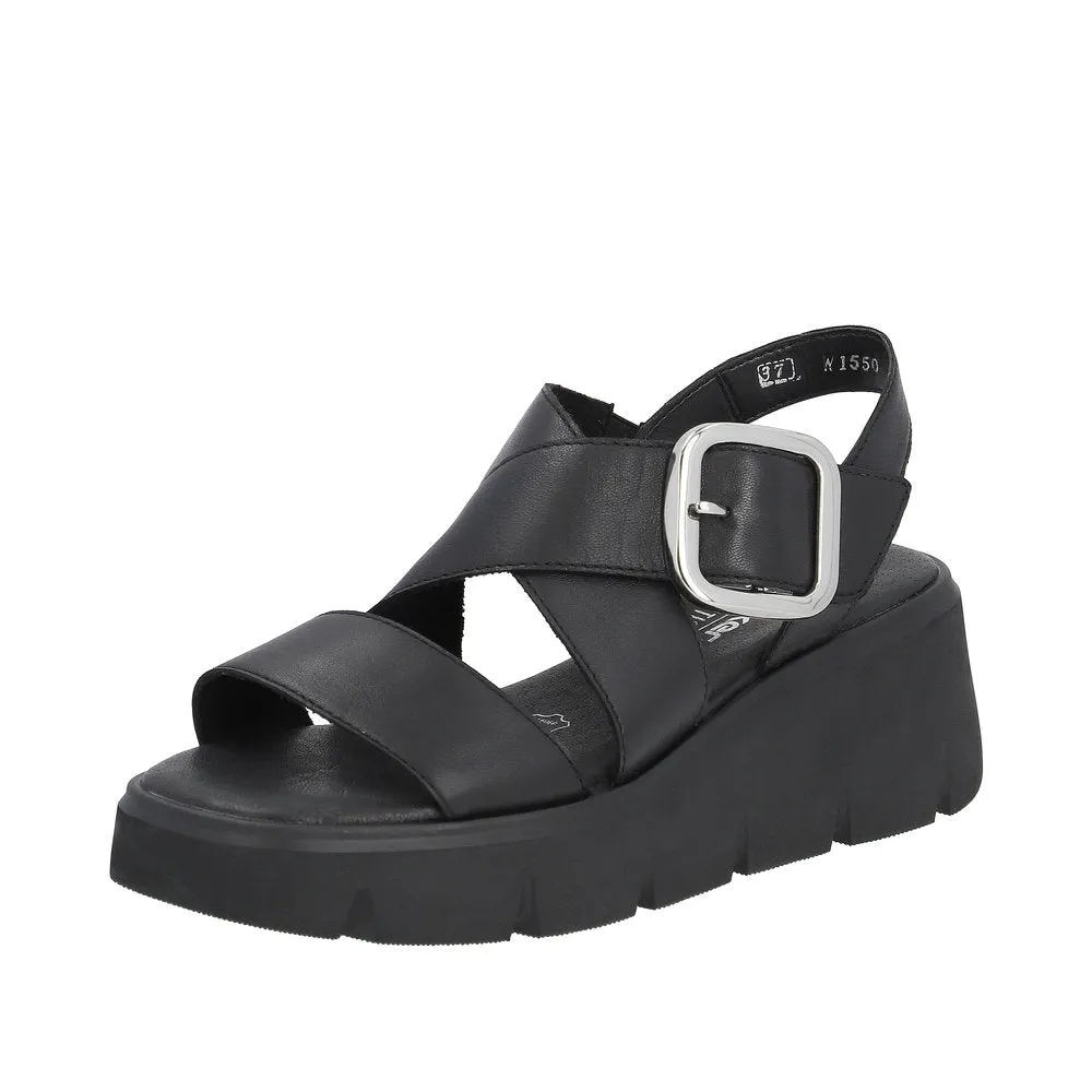 Ladies Evolution By Rieker Sandals Black Chunky Platform W1550-00 sale