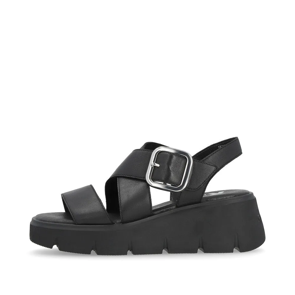 Ladies Evolution By Rieker Sandals Black Chunky Platform W1550-00 sale