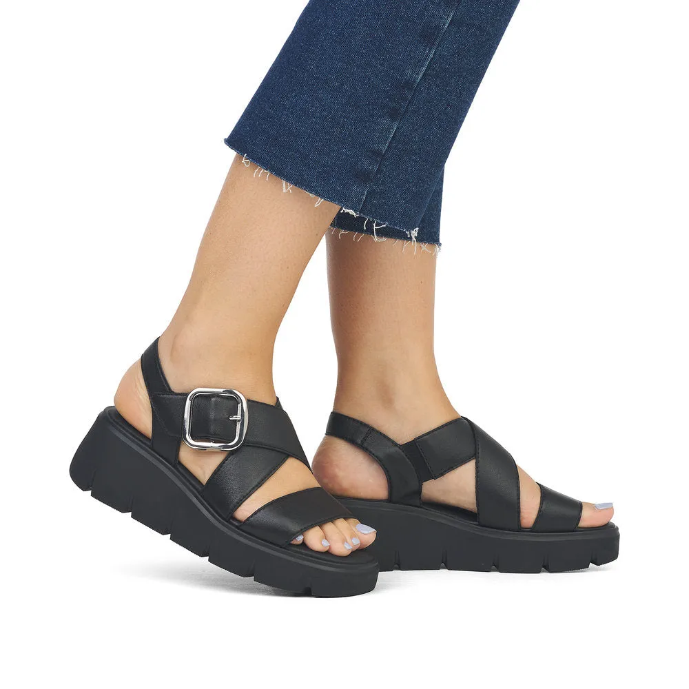 Ladies Evolution By Rieker Sandals Black Chunky Platform W1550-00 sale