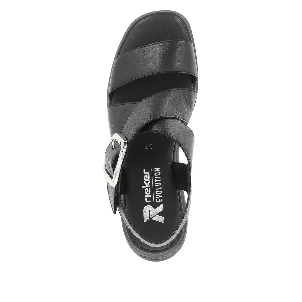 Ladies Evolution By Rieker Sandals Black Chunky Platform W1550-00 sale