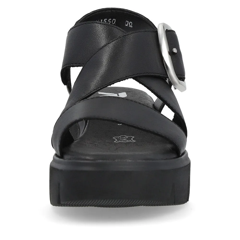 Ladies Evolution By Rieker Sandals Black Chunky Platform W1550-00 sale