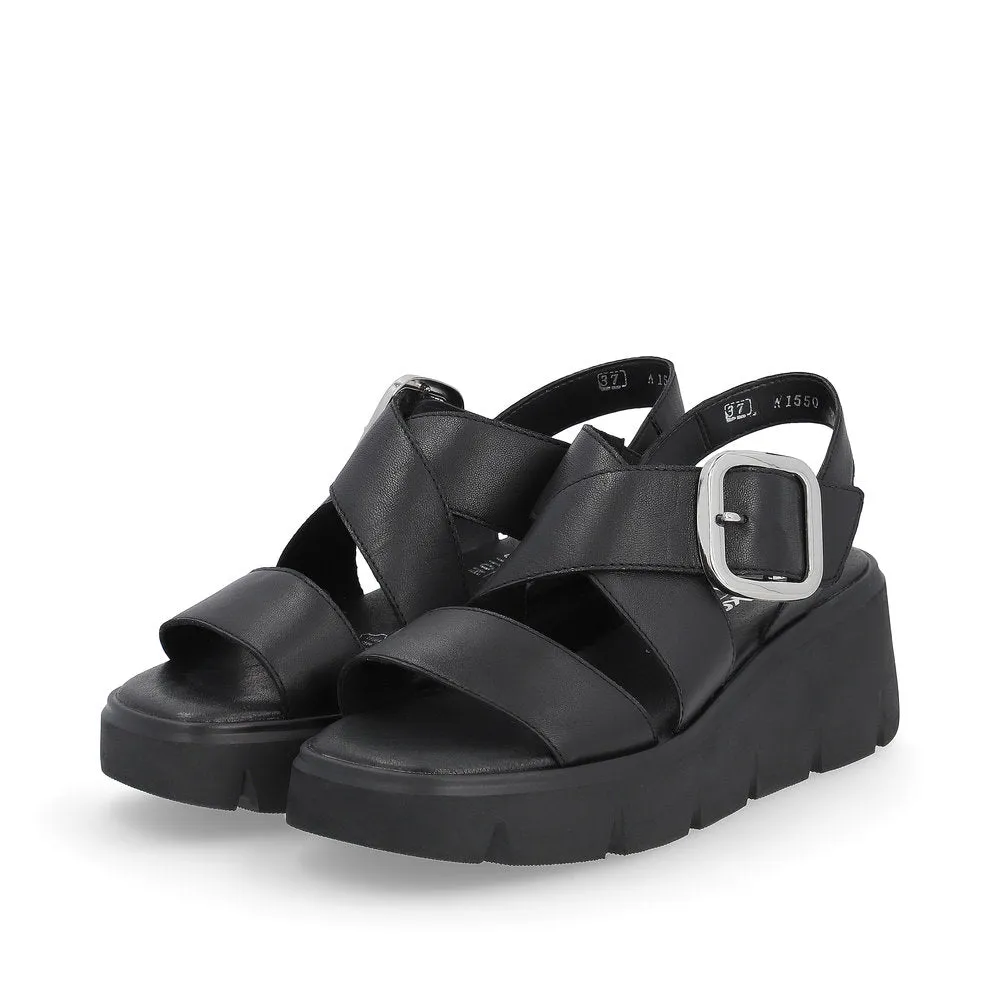 Ladies Evolution By Rieker Sandals Black Chunky Platform W1550-00 sale