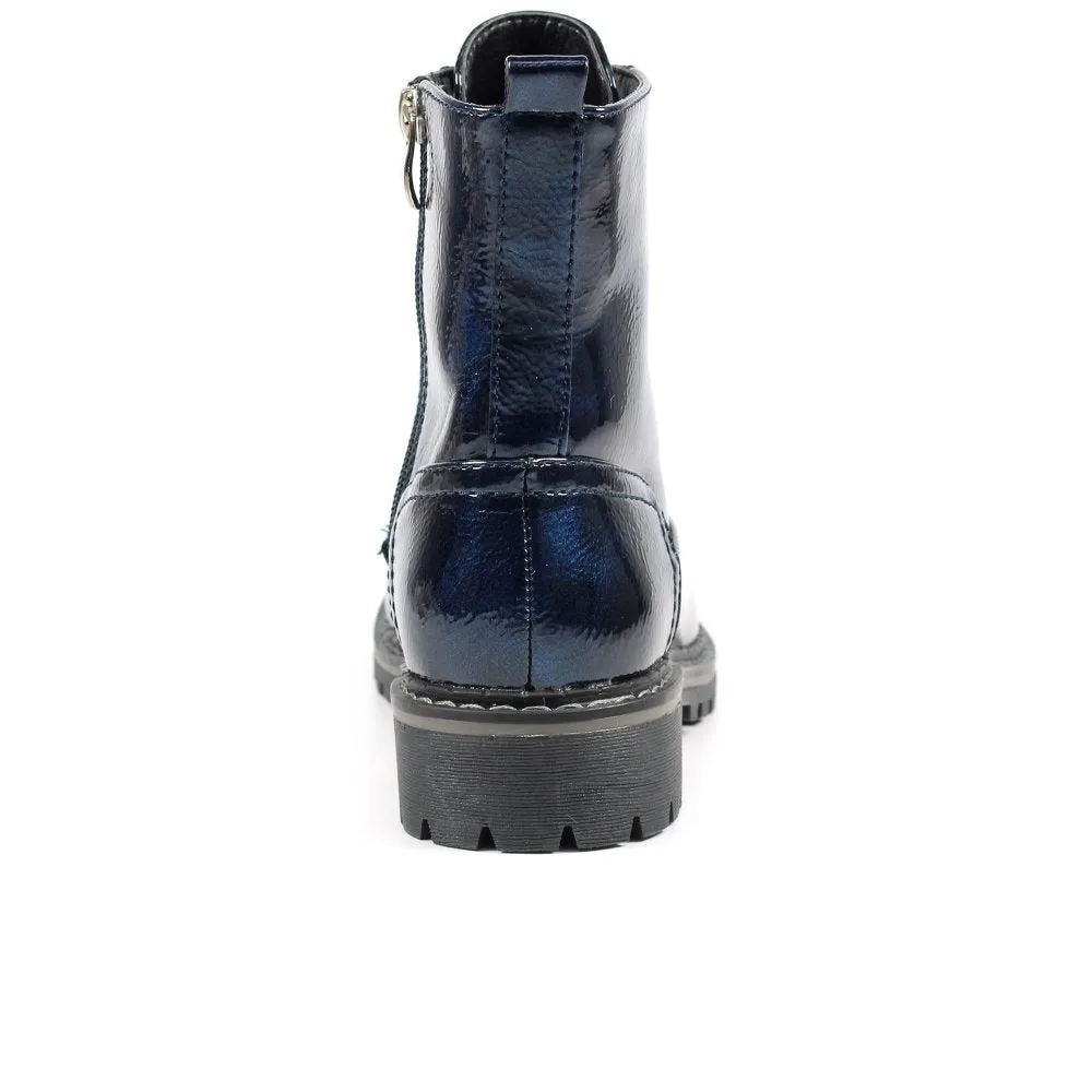 Ladies Lunar Boots Navy Patent Laced Military Style Narla Inside Zip sale