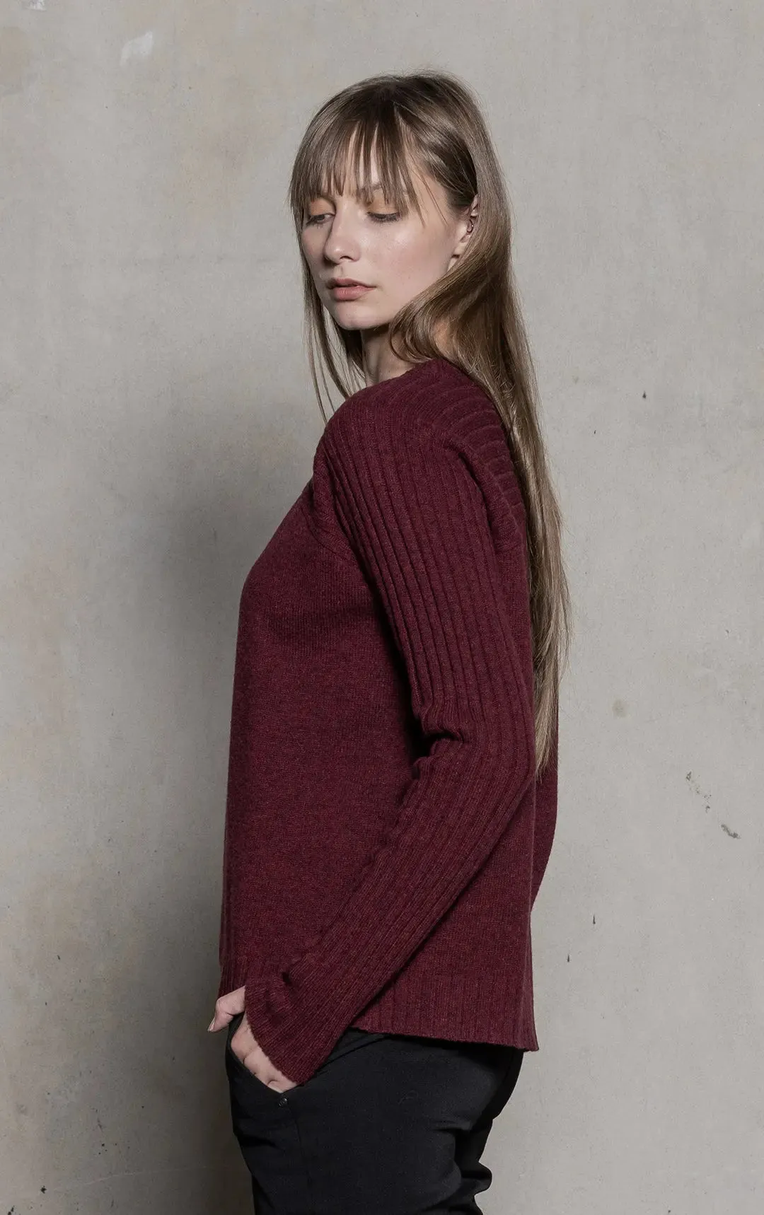 LAMBSWOOL RIB SLEEVE CREW - CLEARANCE