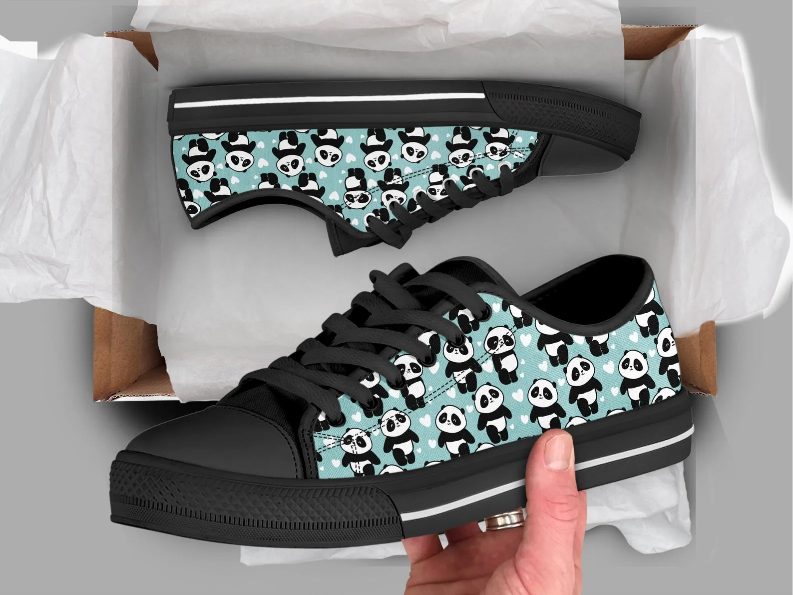 Lovely Panda Shoes Panda Sneakers Cute Shoes Panda Lover Gifts Custom Low Top Converse Style Sneakers For Adults Women & Men