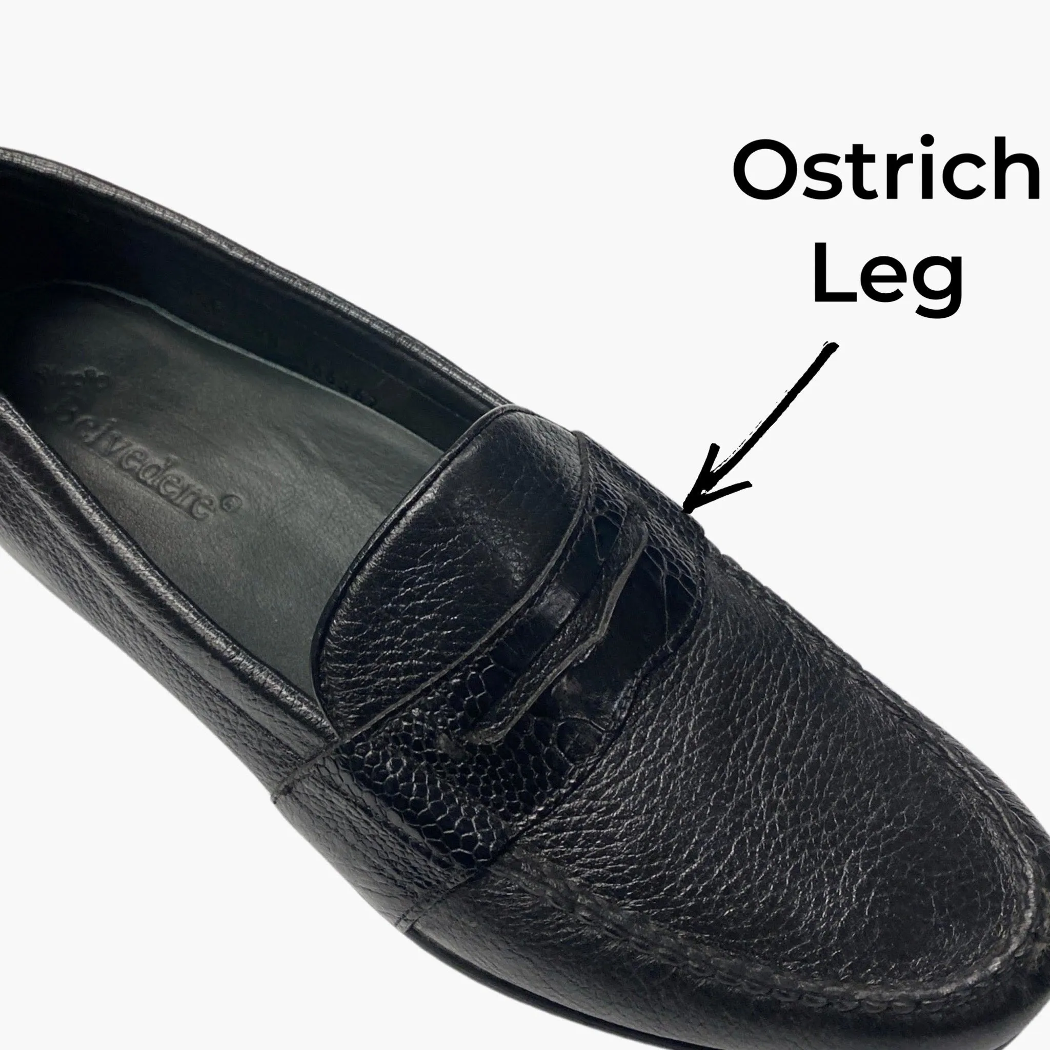 Mens Black Belvedere Deerskin and Ostrich Leg Loafer E38TVN | Last Pair | Clearance