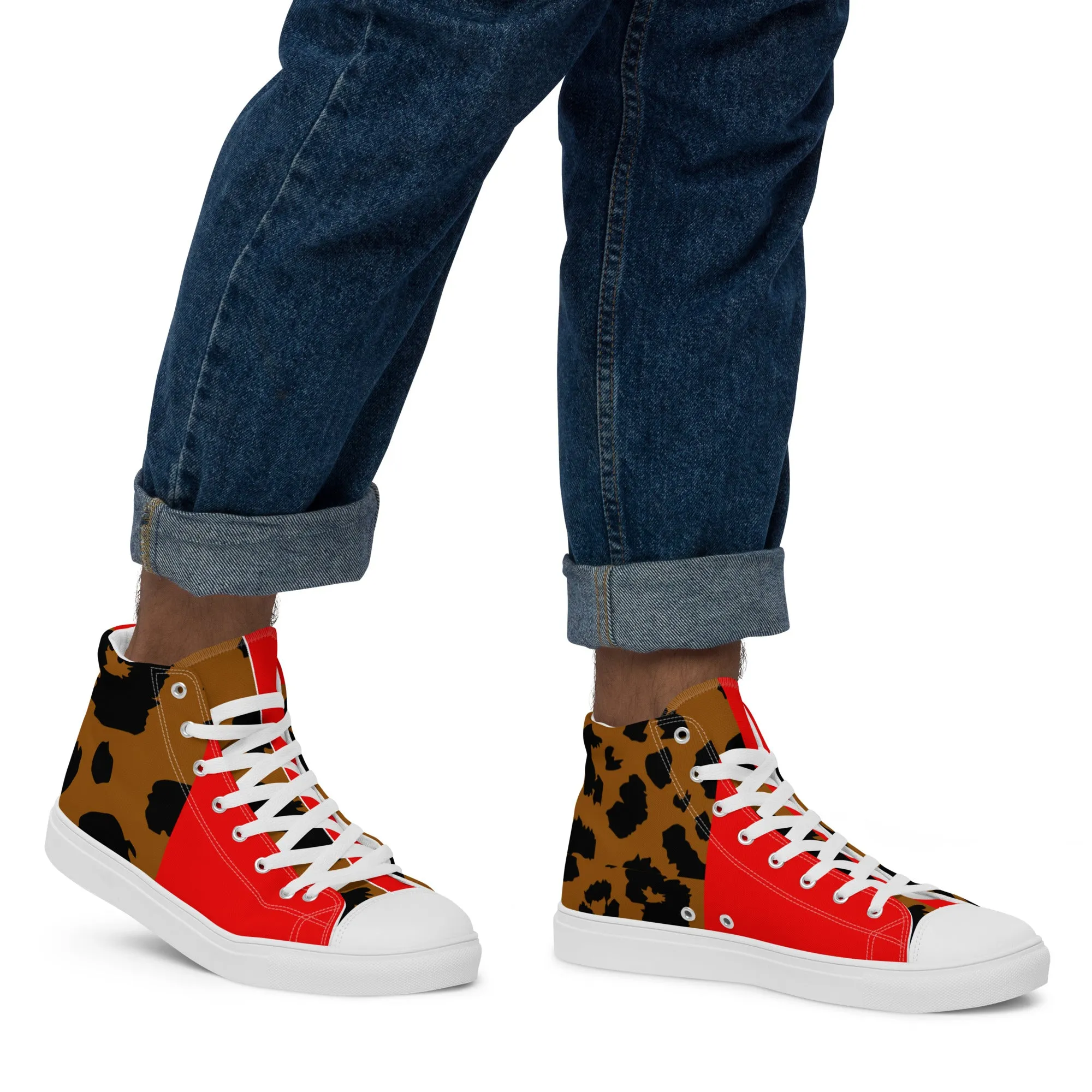 Men’s high top canvas shoes Leopard and Red