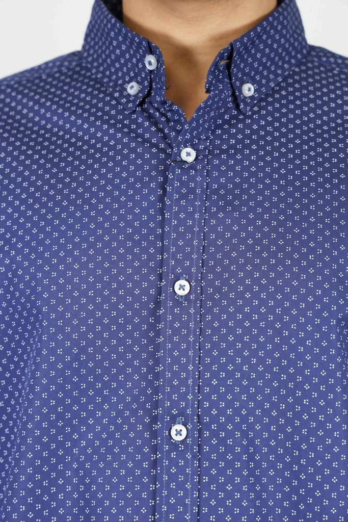 Navy White Printed Casual Shirt