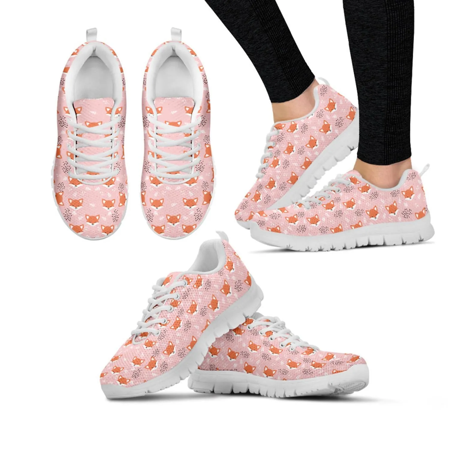 Pink Fox Shoes Fox Sneakers Running Shoes Fox Print Pattern Casual Shoes Fox Lover Gifts Clothing for Womens Mens Kids Adults