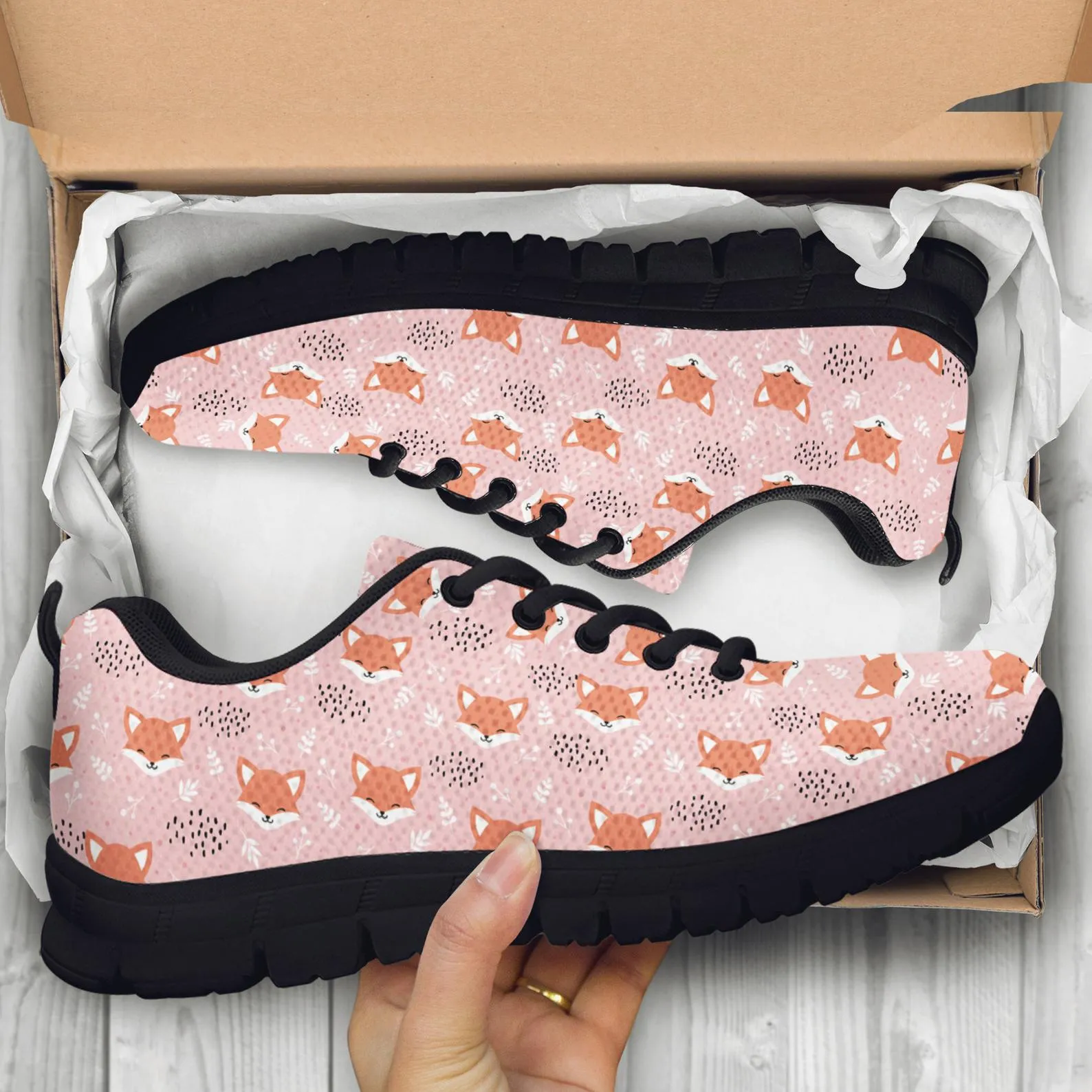 Pink Fox Shoes Fox Sneakers Running Shoes Fox Print Pattern Casual Shoes Fox Lover Gifts Clothing for Womens Mens Kids Adults