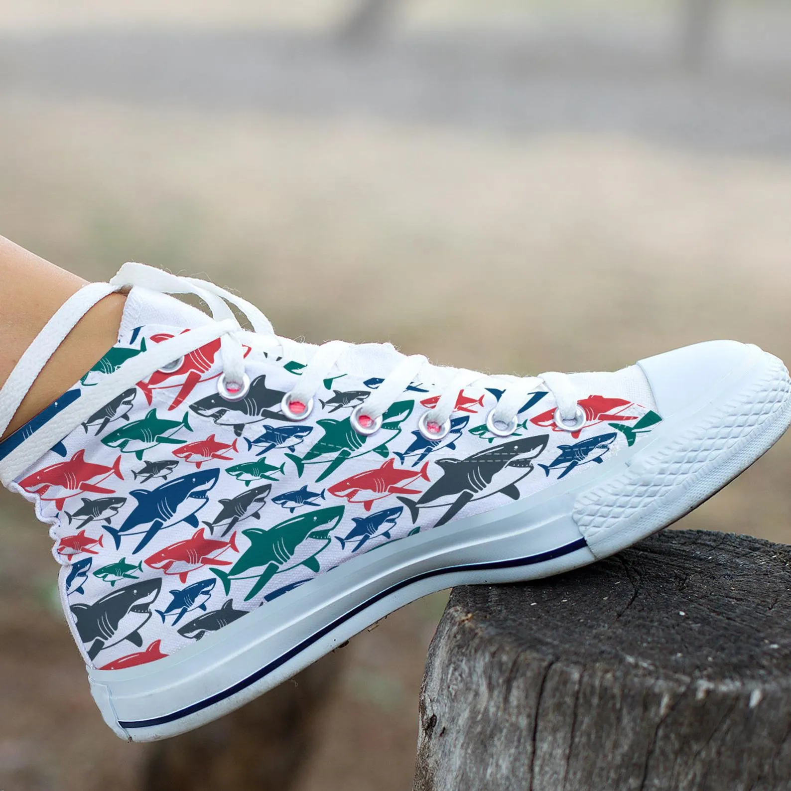 Shark Print Shoes Shark Sneakers Cute Shoes Shark Lover Gifts Custom High Top Converse Style Sneakers For Adults Women & Men