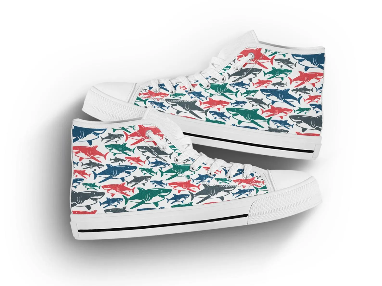 Shark Print Shoes Shark Sneakers Cute Shoes Shark Lover Gifts Custom High Top Converse Style Sneakers For Adults Women & Men