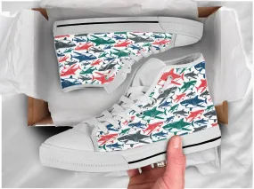 Shark Print Shoes Shark Sneakers Cute Shoes Shark Lover Gifts Custom High Top Converse Style Sneakers For Adults Women & Men