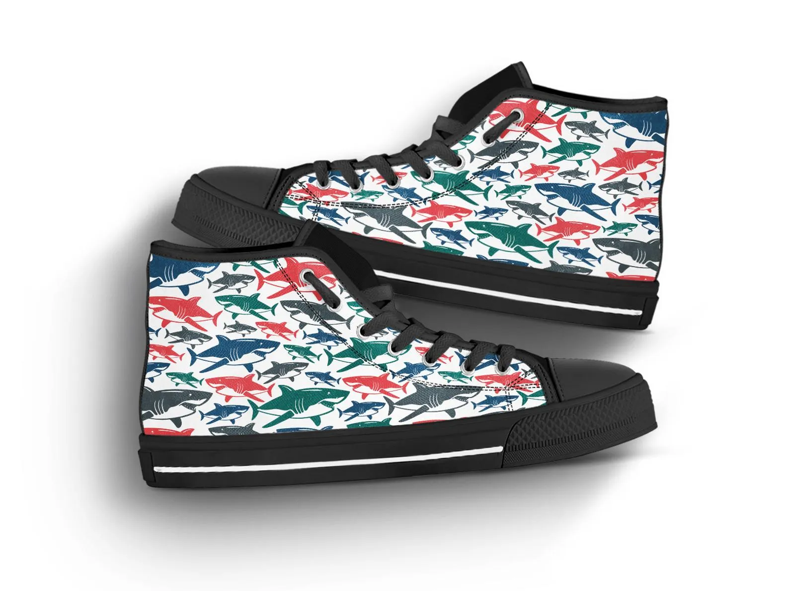 Shark Print Shoes Shark Sneakers Cute Shoes Shark Lover Gifts Custom High Top Converse Style Sneakers For Adults Women & Men