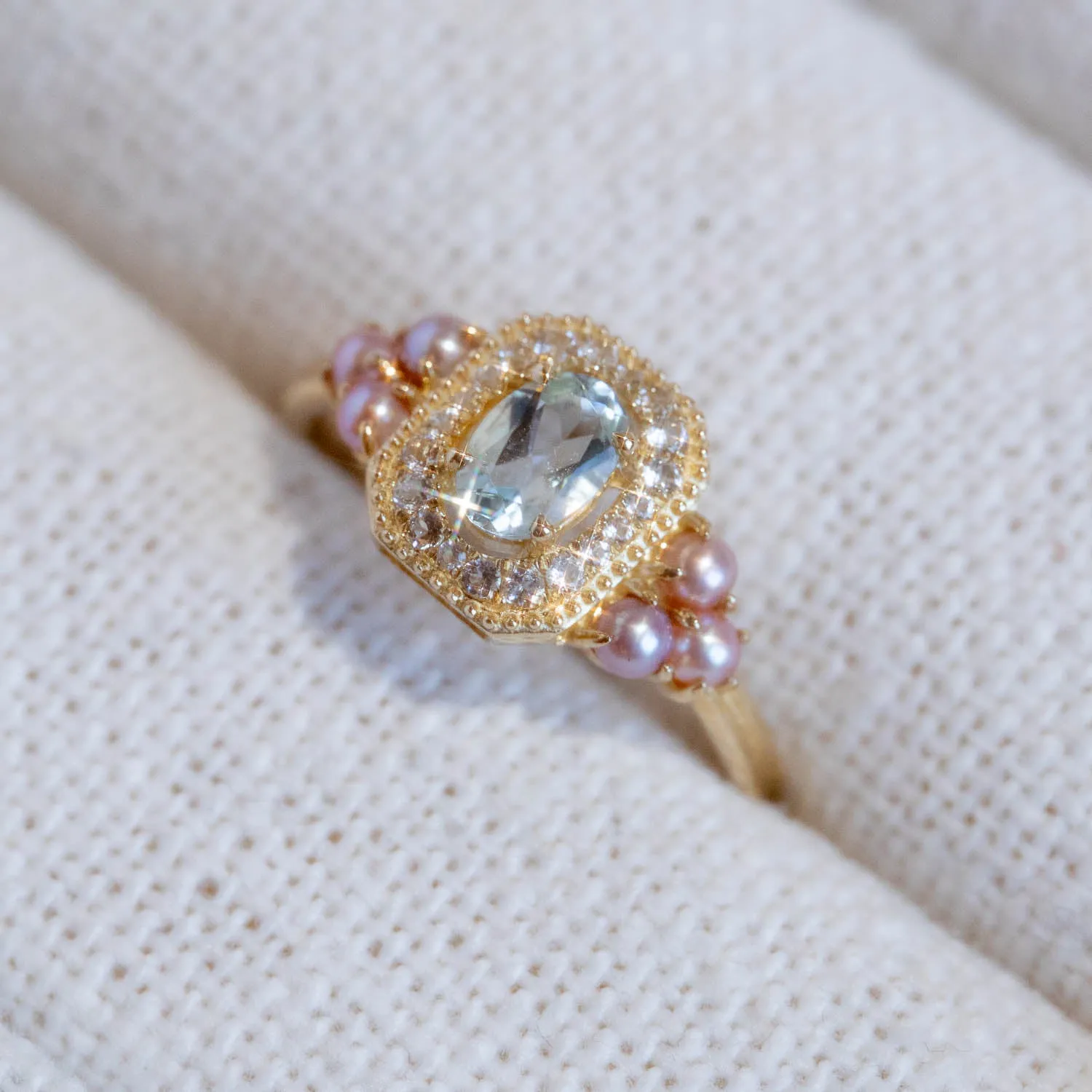 Solid Gold 2024 March Capsule Vintage Inspired Aquamarine Statement Ring