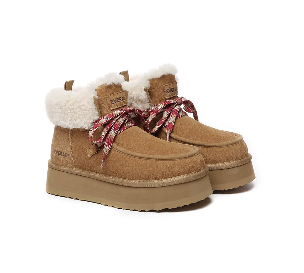 UGG Boots Women Sheepskin Wool Lace Up Ankle Platform Boots Honour