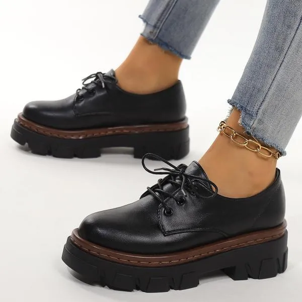 Women's Casual Lace-Up Thick Sole Derby Shoes 74432958S