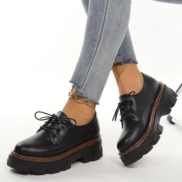 Women's Casual Lace-Up Thick Sole Derby Shoes 74432958S