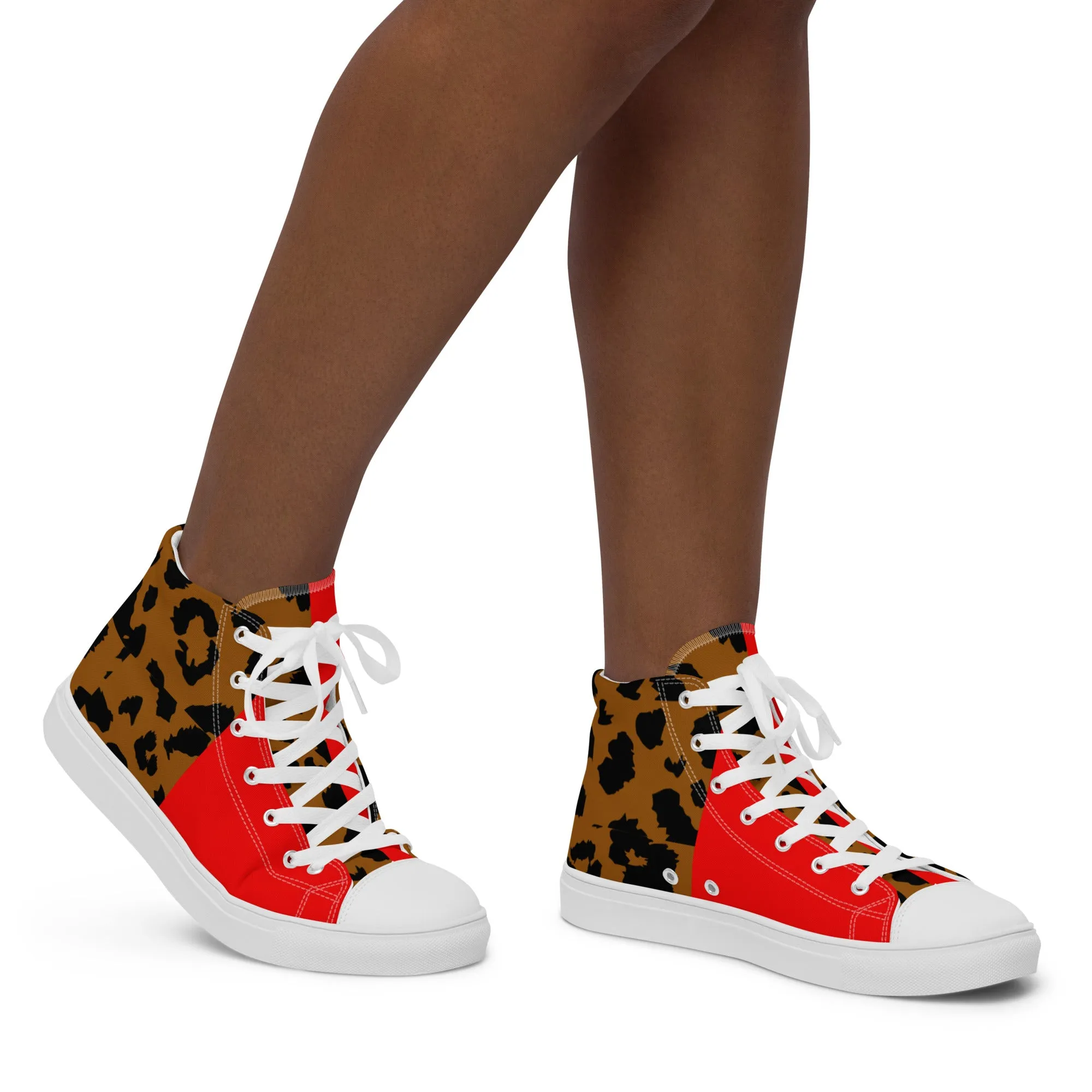 Women’s high top canvas shoes Leopard and Red